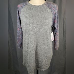 NWT Lularoe Randy, grey with pink/blue floral pattern, size M